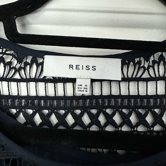 REISS Linda Lace Overlay Dress in Navy - Picture 2 of 3